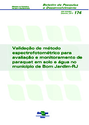 Thumbnail de Validação de método espectrofotométrico para avaliação e monitoramento de paraquat em solo e água no município de Bom Jardim-RJ.