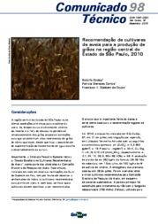 Thumbnail de Recomendação de cultivares de aveia para a produção de grãos na região central do Estado de São Paulo, 2010.