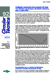 Thumbnail de Avaliação econômica da produção de trigo nos Estados do Paraná e de Santa Catarina, para a safra 2012.