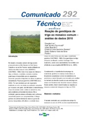 Thumbnail de Reação de genótipos de trigo ao mosaico comum - análise de dados 2010.