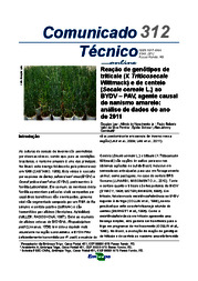 Thumbnail de Reação de genótipos de triticale (X Triticosecale Wittmack) e de centeio (Secale cereale L.) ao BYDV-PAV, agente causal do nanismo amarelo: análise de dados do ano de 2011.