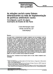 Thumbnail de As relações sociais como fatores determinantes na rede de implementação de políticas ambientais rurais: investigação a partir de alguns municípios do Estado de São Paulo.